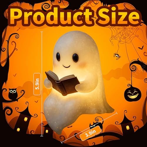 QETRABONE Halloween Ghost Reading Book Lamp, Funny Ghost Figurine Statue