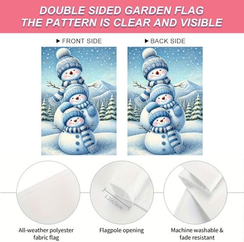 BlissYard Garden Flag Blue Snowmen Winter 12x18 Inch Polyester