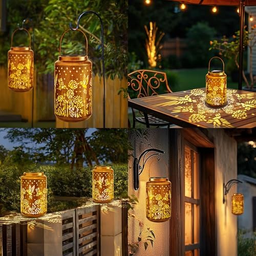 Brizled Hummingbird Solar Lanterns, Outdoor LED Hanging Solar Lights, Warm White Garden Tabletop Lantern Light, Mother's Day Birthday Decorative Gifts for Mom Grandma Women, for Patio Balcony Path