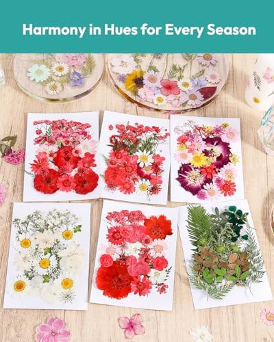 Dried Flowers, Resiners 174Pcs Pressed Flowers for Craft Red Real Natural Dried Flowers Dry Leaves Kit for DIY Making Crafts Resin Soap Candle Scrapbook Supplies Card Making Jewelry