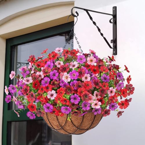 INXUGAO Artificial Fake Flowers Hanging Basket for Outdoor Decoration