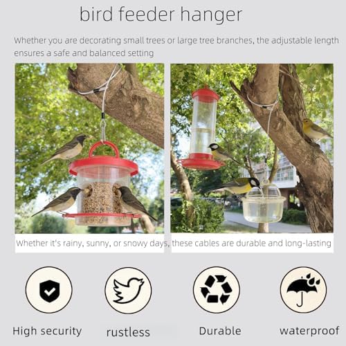 4 Pcs 20 Inch Premium Metal Planter Hangers，Bird Feeder Cable for Tree with Carabiner Clip，Bird House Hanging Hook and Chain Wire for Bird Feeders and Birdhouses，Baths，Baskets，Suet，Outdoor Camping