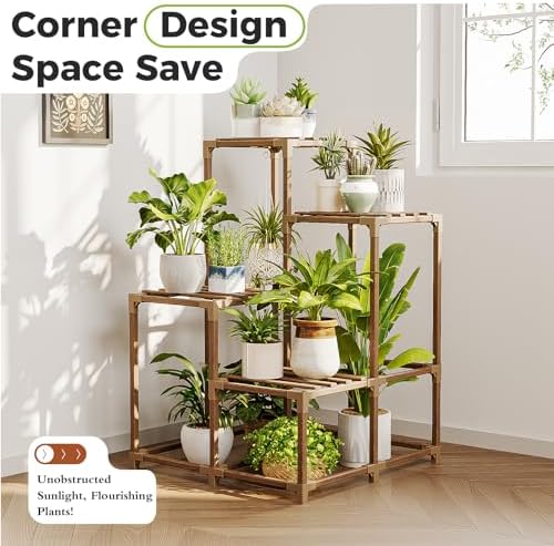 Bamworld Corner Plant Stand Indoor Outdoor Plant Shelf Small Plant Table