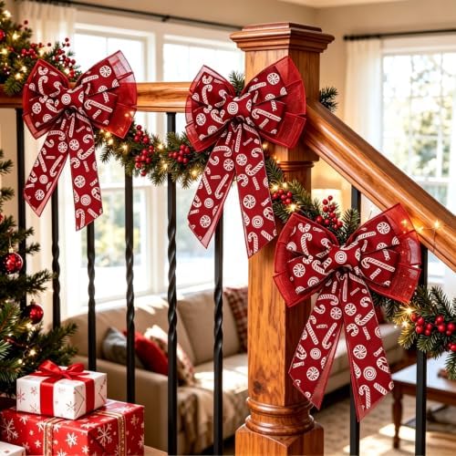 Red Fabric Bows,11 Inch Big Wreath Bows for Holiday and Outdoor Decor
