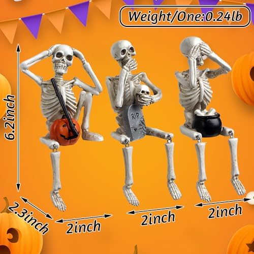 Halloween Skeleton Statue Set of 3, See Speak Hear No Evil Figurines