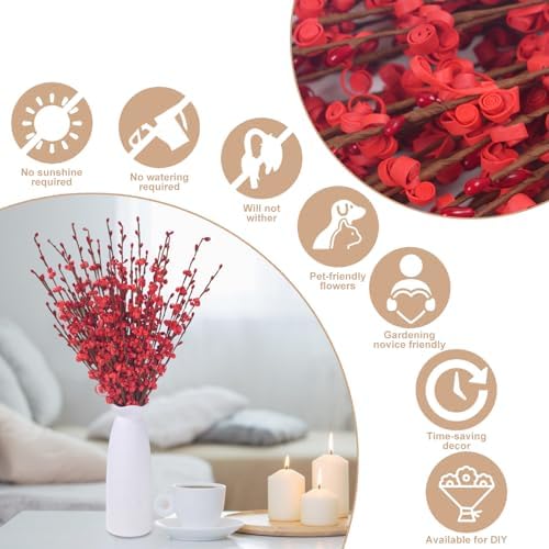 10Pcs 17.5" Red Artificial Jasmine Flowers Stem for Vase DIY Wreath Decor