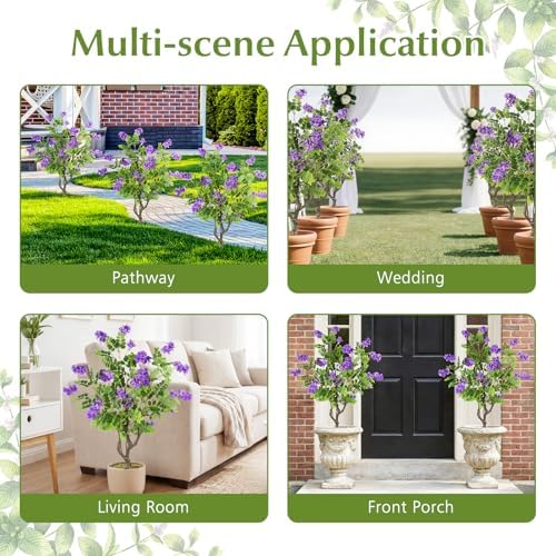 Goplus 2 Pack Artificial Locust Flower Trees, 39” Fake Evergreen Shrubs with Ground Spikes, Sophora Japonica Blossoms, Sun-Proof Indoor & Outdoor Faux Silk Plants for Home Garden Decoration