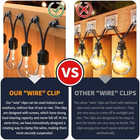 Lewufe Hooks for Outdoor String Lights Clips, 50 Pack