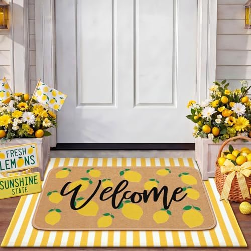 Tinideya 2 Pcs Summer Lemon Welcome Door Mats Outdoor