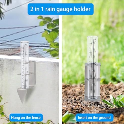 Rain Gauge Outdoor, 5" Rain Gauge with Stainless Steel Rack Holder