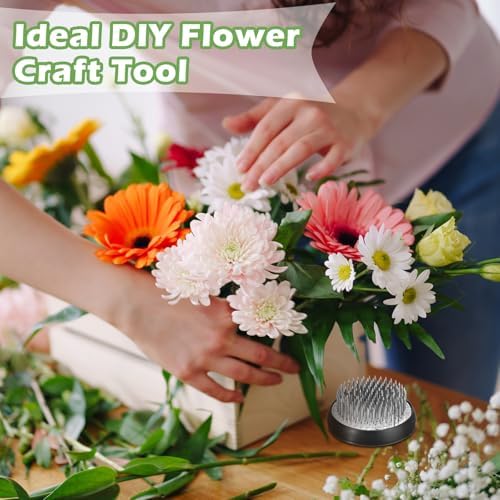 Sliner 8 Pcs 3.15 x 0.43 Inch Floral Frog Round Brass Flower Holder, Silver