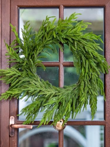 24" Real Touch Norfolk Pine Wreath, Faux Christmas Wreath for Front Door