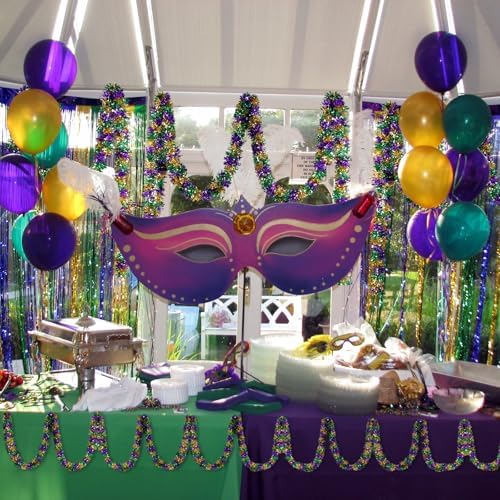 Mardi Gras Garland Decorations,50Ft Glitter Tinsel Garland Decor for Tree Mantle Bedroom Office Classroom Party Indoor Outdoor Holiday Home Green Gold Purple