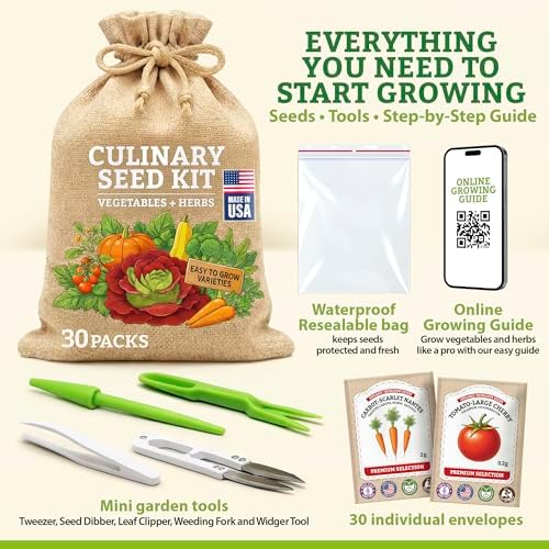 Vegetable/Herb Seeds Variety Pack - 30 Heirloom Seed Gift Kit - Made in USA