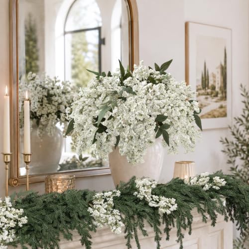 6 Pcs 17'' Artificial Nandina Berry Stems White Faux Branches Home Decor