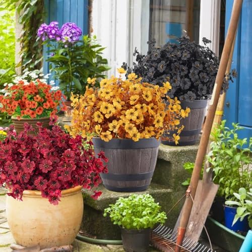 RECUTMS 12 Bundles Faux Mums Fake Fall Flowers Artificial Outdoor Plants