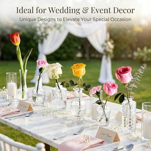 Clear Glass Bud Vase Set of 24 Pcs,Small Bud Vases in Bulk,Glass Crystal Flower Vases Table Centerpieces for Party Event Wedding Decor Baby Shower Decorations (Clear, 24 Pcs)