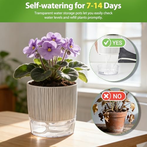 Self Watering Pots for Indoor Plants, 4 Inch Self Watering Flower Pots
