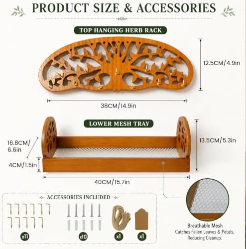Herb Drying Rack Hanging, 2-in-1 Drying Station with Fine Mesh Tray