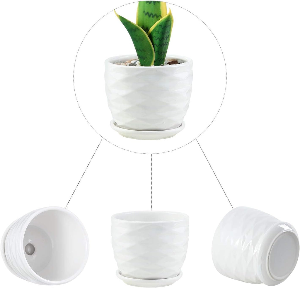 sietpoek 4.7” Ceramic Plant Pots with Drainage and Saucer 4PCs White | White Ceramic Flower Pots with Drainage Hole and