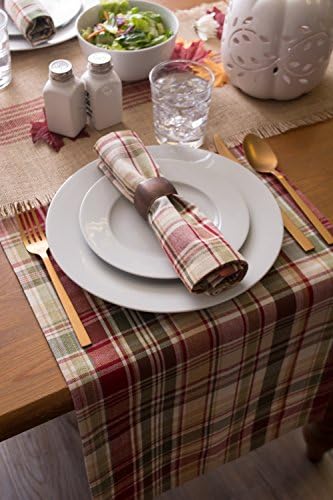 DII Give Thanks Plaid Fall Table Decor, Autumn & Thanksgiving Tabletop Linens, 14x108 Table Runner