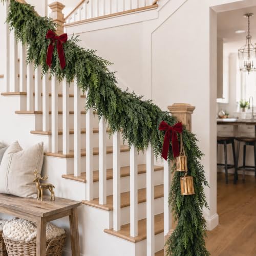6FT 2PCS Christmas Cedar Garland Real Touch Greenery for Mantle Decor