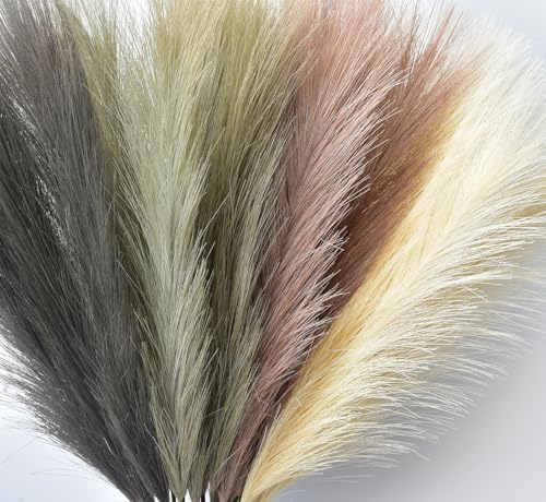 LSKYTOP Beige Pampas Grass Decor,23Inch 16pcs Faux Pampas Grass Bouquets Artificial Pampas Fake Pampas Flower for Home Living Room Bedroom Vase Decor