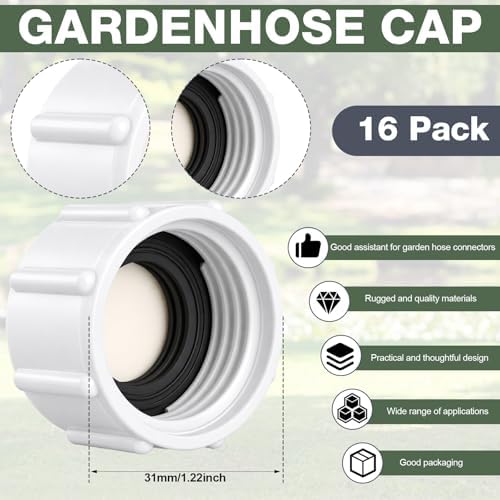 Mudder 16 Pcs Garden Hose Caps, 3/4 Inch GHT Sprinkler Cap,White
