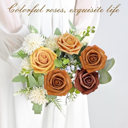 BLEUM CADE 16Pcs Artificial Flowers Fake Foam Roses with Stems for Wedding