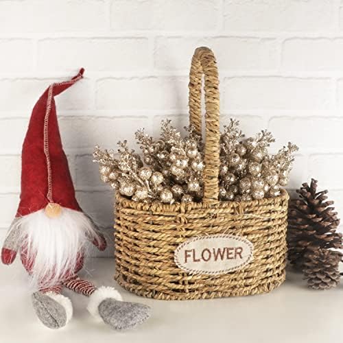 24 Pack Glitter Champagne Gold Berry Stems,7.5 Inch Christmas Sparking Red Faux Winter Berry Sprigs,Artificial Red Berries Branches for Christmas Tree Garland Wreath Crafts Season Winter Home Decor
