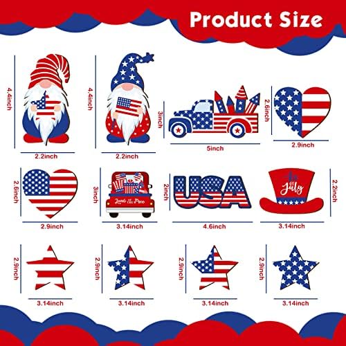 Qunclay 36 Pcs Patriotic Ornaments for Christmas Tree Wooden 250th Anniversary Tree Decorations Red White Blue Gnome Star Truck Hanging Ornament for 4th of July Veterans Day Home Party Decor
