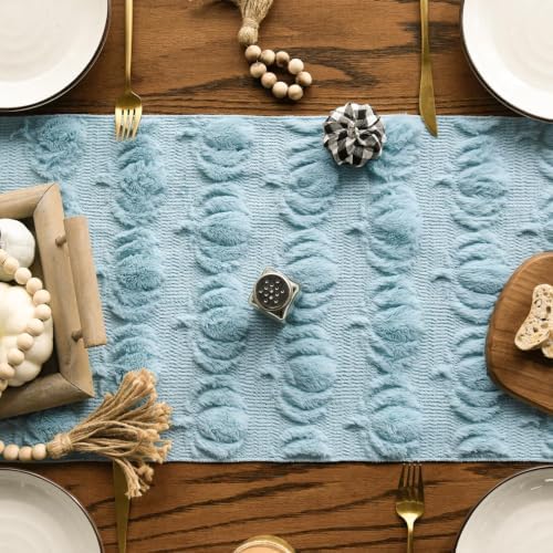 Artoid Mode Blue Soft Faux Fur Pumpkins Fall Table Runner 13x72 Inch