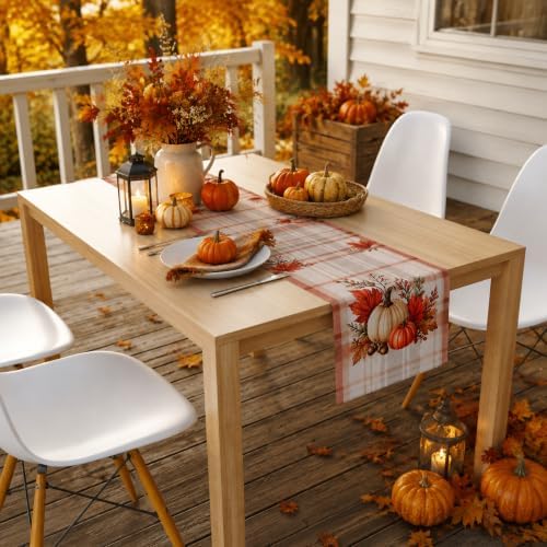 Thanksgiving Decorations - Pumpkin Maple Leaf Table Runner | Fall Decor