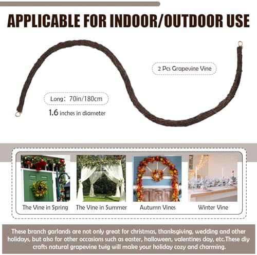 Natural Grapevine Garland, 6 FT Bendable Vine Base, 2 Pack