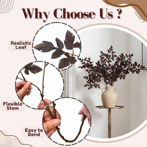 PERFNIQUE 3 Pack Artificial Plum Cimicifuga Leaf Sprays, 32" Faux Ramosa Branches for Vase, Fall Floral Stems for Table Centerpiece, Farmhouse, Wedding, Mantel, or Halloween Decor