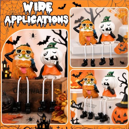 XJar Set of 2 Shelf Sitter Figurine, Halloween Pumpkins with Dangling Legs