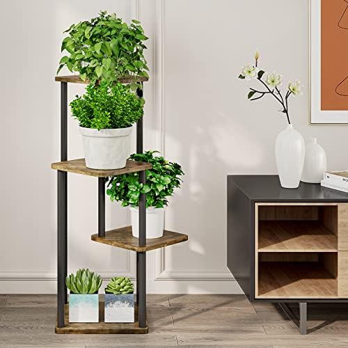 AZERPIAN 4 Tier Tall Plant Stand Indoor Corner Tiered Shelf Metal MDF Board
