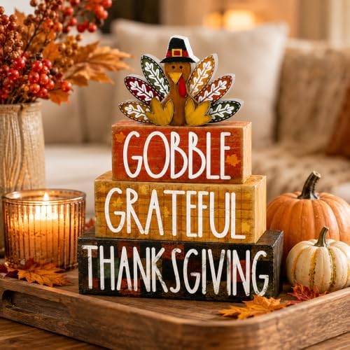 4Pcs Thanksgiving Table Decoration Thanksgiving Wooden Turkey Sign
