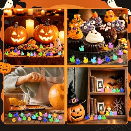 100 Pcs Halloween Luminous Mini Resin Ducks Miniature Figurines