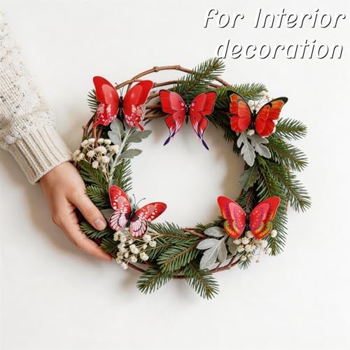 30PCS Red Butterfly Decor Artificial Butterflies for Outdoor Garden Decor