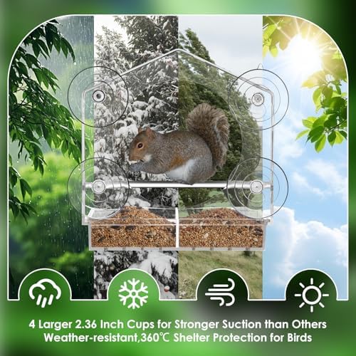 Window Bird Feeder with Strong Suction Cups - Slide-Out Tray
