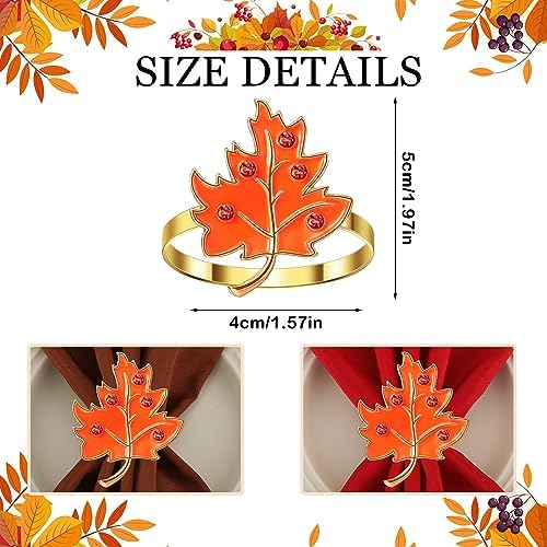 EBoot 16 Pcs Fall Thanksgiving Napkin Ring Set, Lovely Maple, Metal