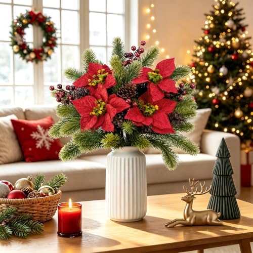 6pcs Christmas Flowers Artificial Poinsettia for Christmas Decor