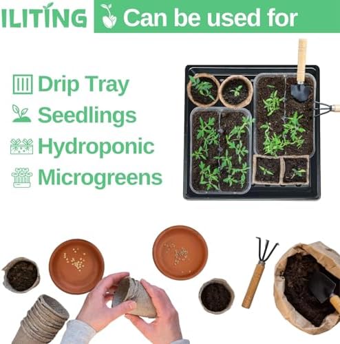 Plant Growing Trays for Seedlings Microgreen Seed Starter Shallow Plants Tray Drip Tray Standard 1010 Tray No Holes 10 Pack Black 10.7 x 10.7 inches Square Trays
