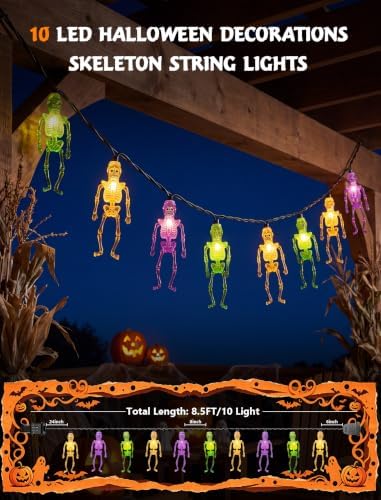 Abeja Halloween Skull String Lights Outdoor,Multicolor LED Skeleton Lights