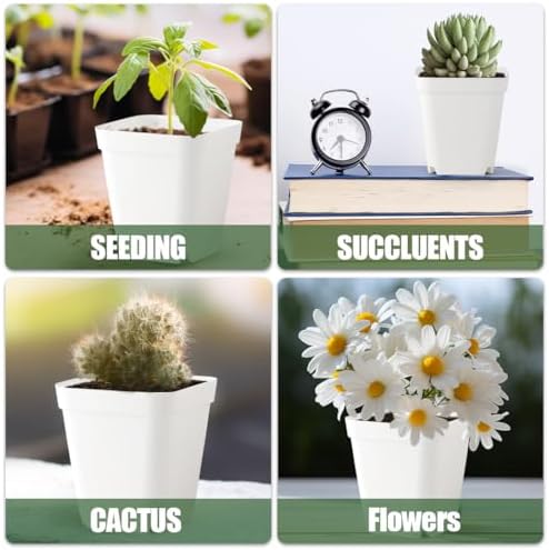 120 Pcs Nursery Pots 3.5 Inch, Plastic Seed Starting Pot with Drainage Holes, Small Sturdy Seedling pots for Planting, Cuttings (White)