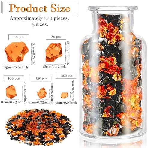 Syhood 570 Pcs Orange and Black Acrylic Gems Halloween Plastic Crystals