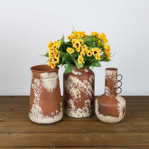 Shabby Chic Classy Designed White Milk Can Galvanized Finish Metal Vase Country Rustic Primitive Decorative Flower Holder for Home Office Garden, 7.87" H (Reddish-Brown)