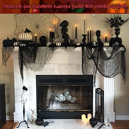Legigo 6 Pack Halloween Creepy Cloths, Black Fabric Yard Decorations