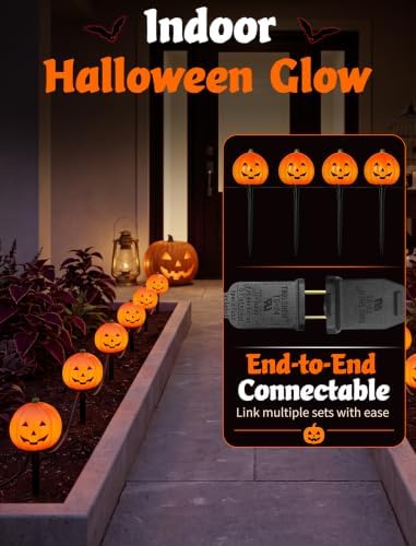 Halloween Pumpkin Pathway Lights, 4 Pack LED Yard Stake Lights Decor